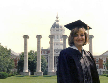 Robin Wenneker on her graduation day in 1991 in front of the Columns and Jesse Hall. Photo couresty of Robin Wenneker.