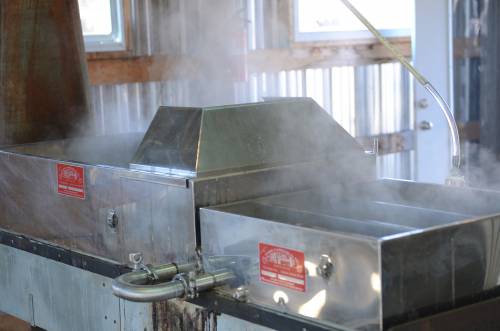 This larger evaporator can hold around 30 or 40 gallons of sap and allows for a quicker boil because of its size.