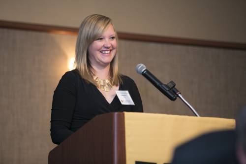 CAFNR alum Samantha Wilkerson Davis speaks at the CAFNR Scholarship Dinner