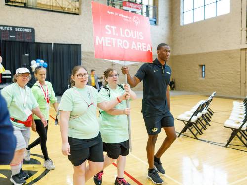 Williams helped lead the St. Louis metro area athletes during the opening ceremonies of the Special Olympics Missouri State Summer Games. Williams attended Parkway North High School in St. Louis before continuing his education at MU, and said he was honored to share the spotlight with athletes from that area.